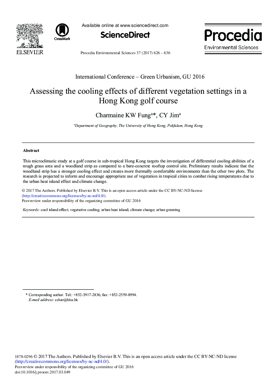 ارزیابی اثرات خنک کننده تنظیمات گیاهی مختلف در یک دوره گلف هنگ کنگ 