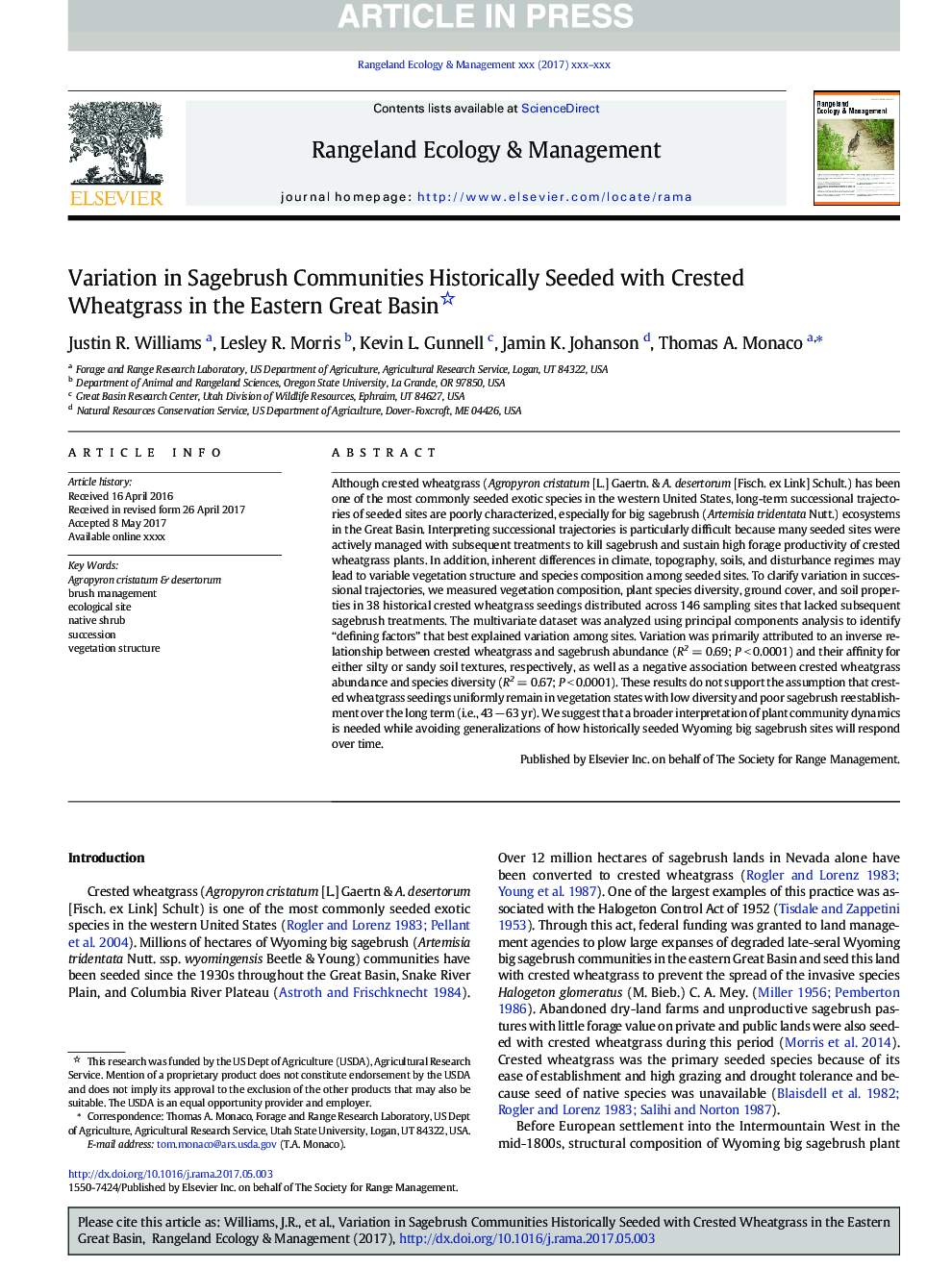 Variation in Sagebrush Communities Historically Seeded with Crested Wheatgrass in the Eastern Great Basin