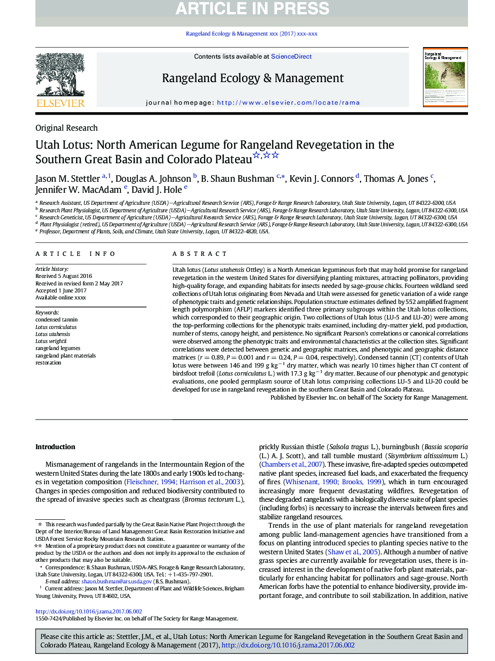 Utah Lotus: North American Legume for Rangeland Revegetation in the Southern Great Basin and Colorado Plateau