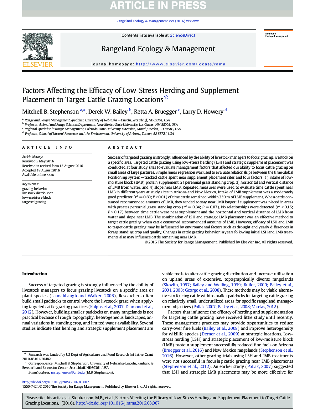 Factors Affecting the Efficacy of Low-Stress Herding and Supplement Placement to Target Cattle Grazing Locations