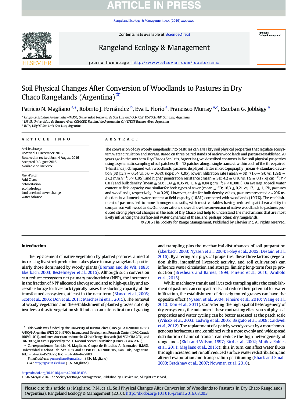 Soil Physical Changes After Conversion of Woodlands to Pastures in Dry Chaco Rangelands (Argentina)