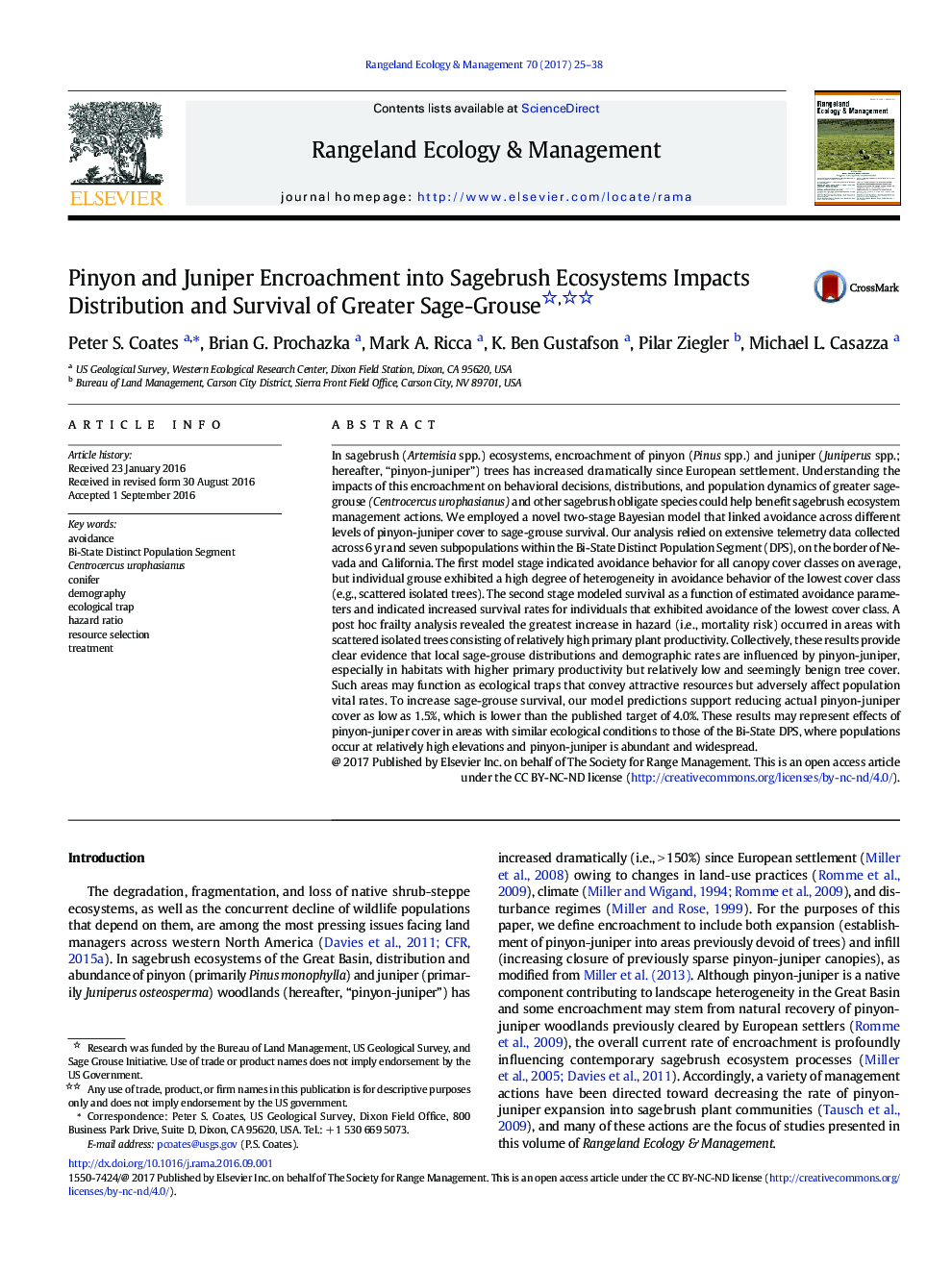 Pinyon and Juniper Encroachment into Sagebrush Ecosystems Impacts Distribution and Survival of Greater Sage-Grouse