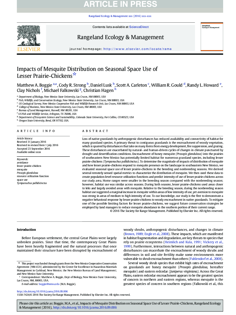 Impacts of Mesquite Distribution on Seasonal Space Use of Lesser Prairie-Chickens