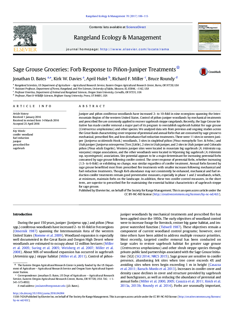 Sage Grouse Groceries: Forb Response to Piñon-Juniper Treatments