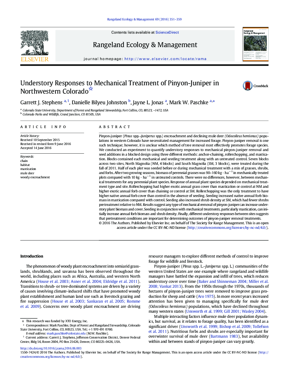 Understory Responses to Mechanical Treatment of Pinyon-Juniper in Northwestern Colorado