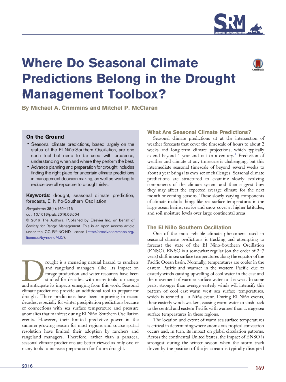 Where Do Seasonal Climate Predictions Belong in the Drought Management Toolbox?