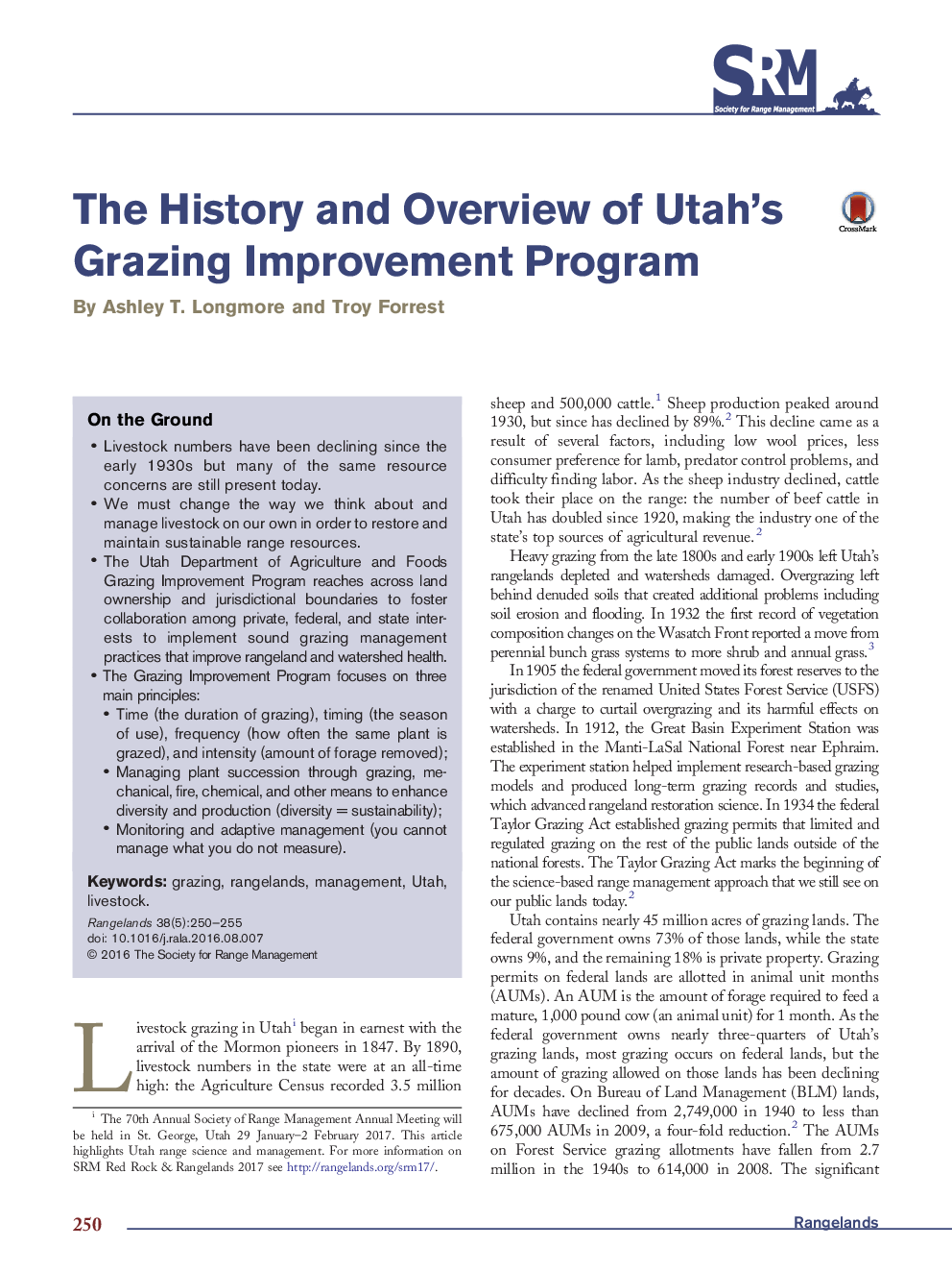 The History and Overview of Utah's Grazing Improvement Program