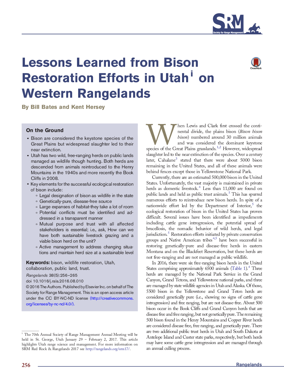 Lessons Learned from Bison Restoration Efforts in Utahi on Western Rangelands