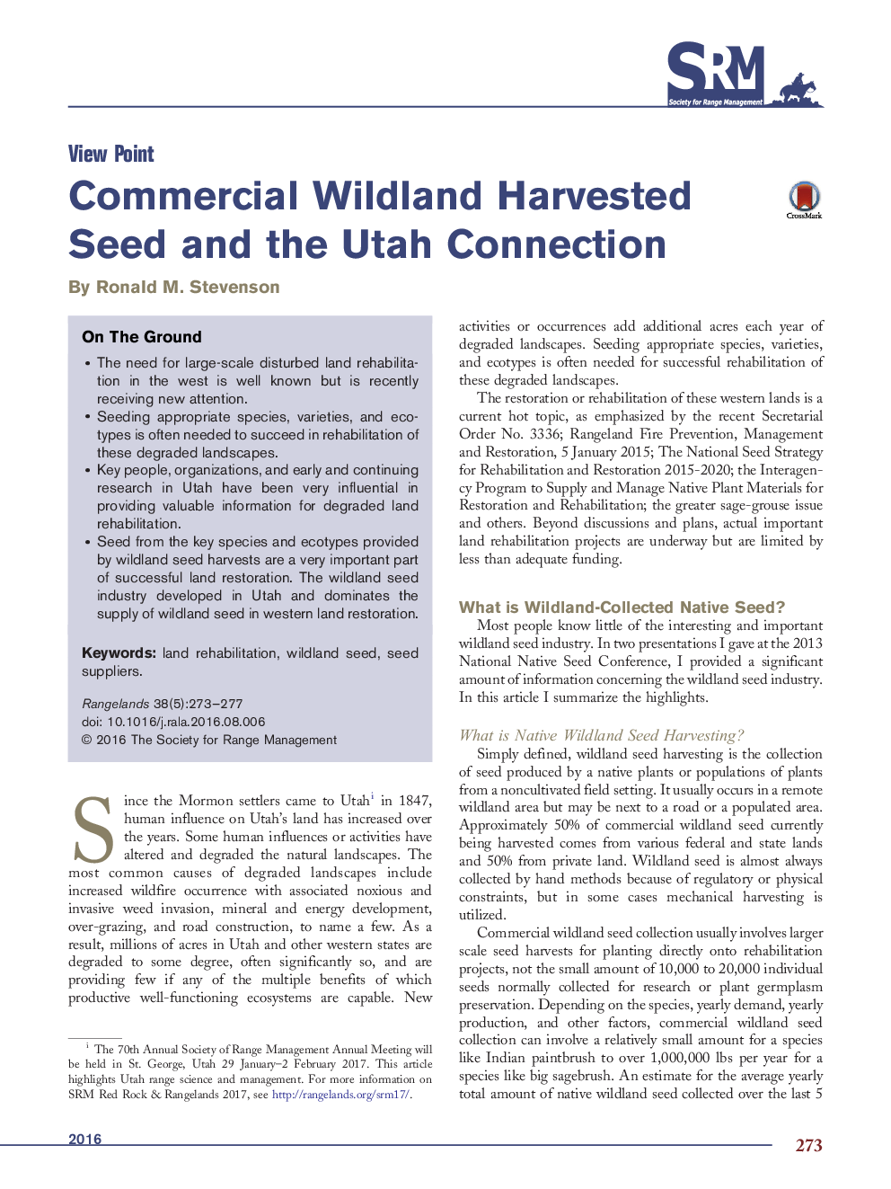 Commercial Wildland Harvested Seed and the Utah Connection