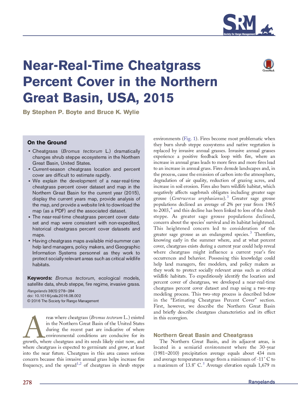 Near-Real-Time Cheatgrass Percent Cover in the Northern Great Basin, USA, 2015