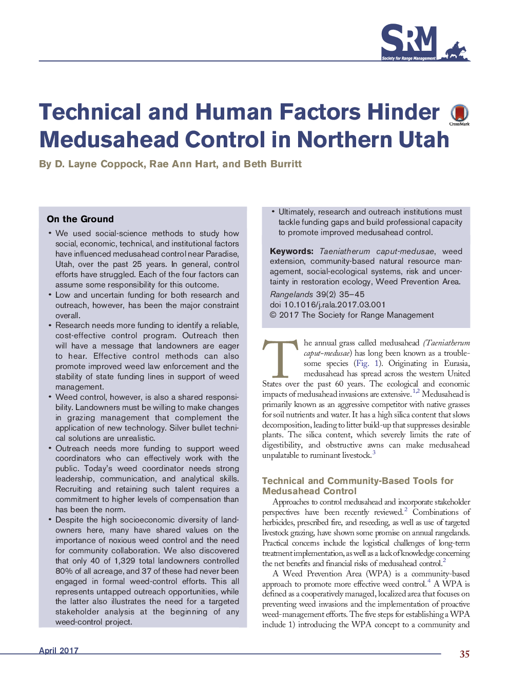 Technical and Human Factors Hinder Medusahead Control in Northern Utah