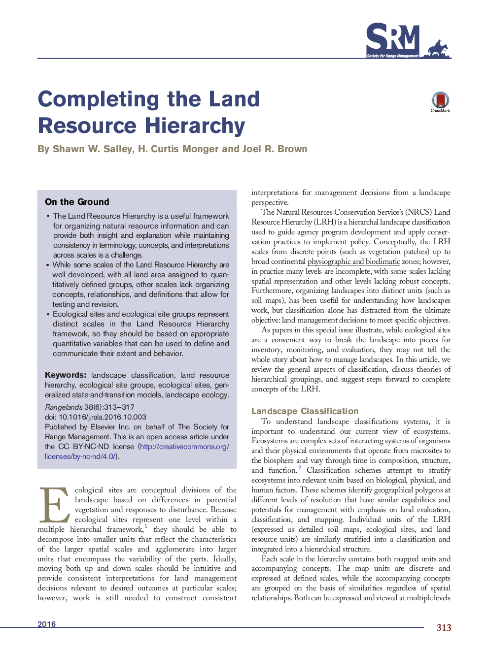 Original ResearchCompleting the Land Resource Hierarchy