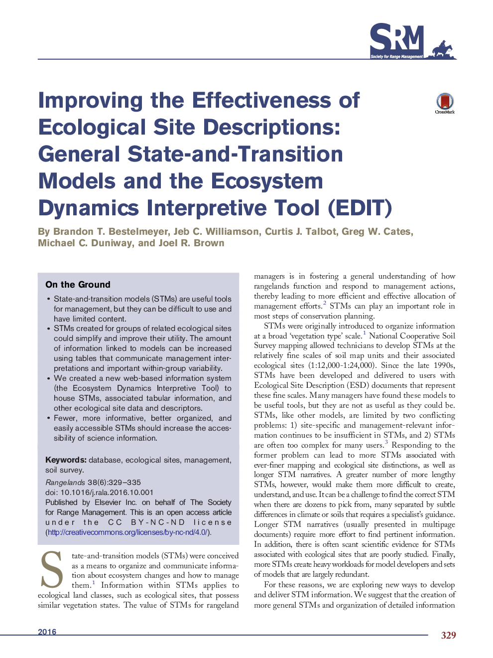 Improving the Effectiveness of Ecological Site Descriptions: General State-and-Transition Models and the Ecosystem Dynamics Interpretive Tool (EDIT)