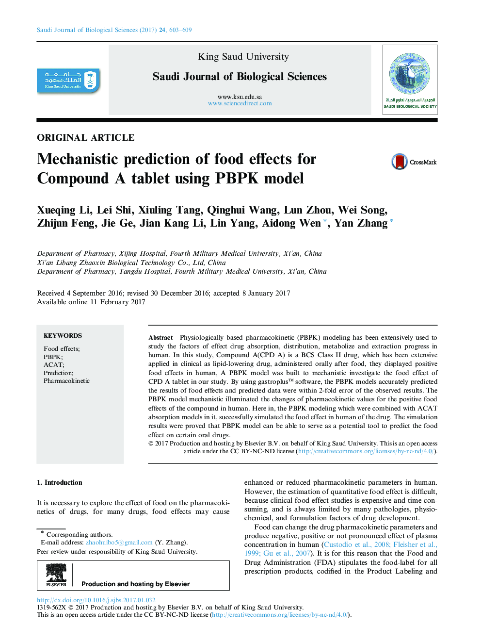Mechanistic prediction of food effects for Compound A tablet using PBPK model