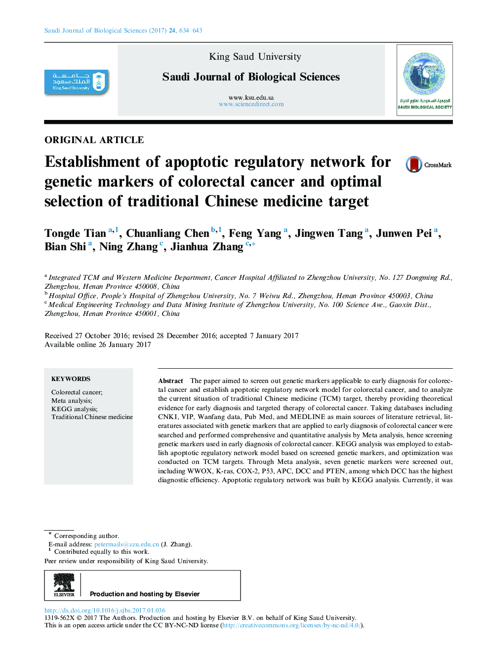 Original articleEstablishment of apoptotic regulatory network for genetic markers of colorectal cancer and optimal selection of traditional Chinese medicine target