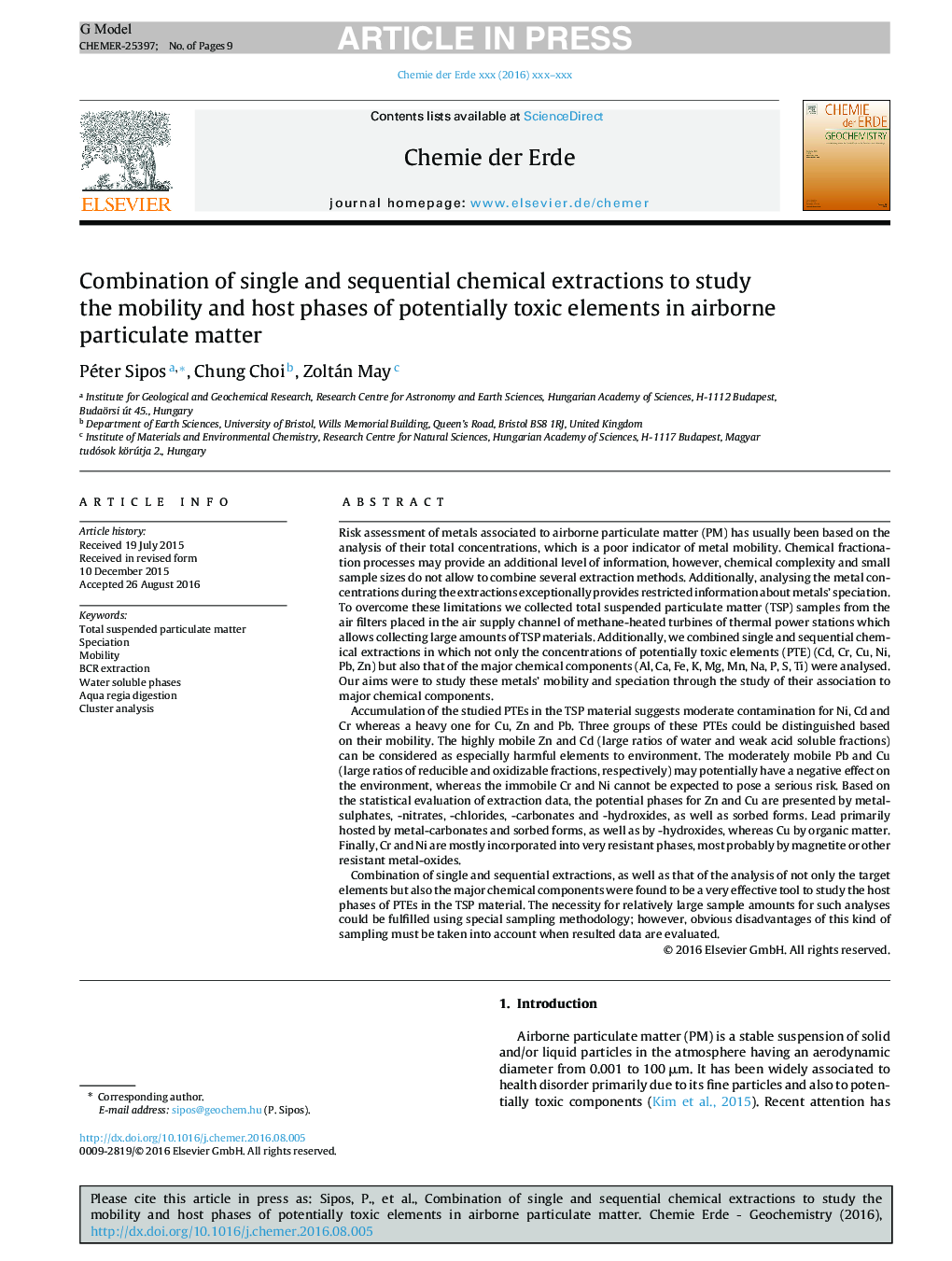 Combination of single and sequential chemical extractions to study the mobility and host phases of potentially toxic elements in airborne particulate matter