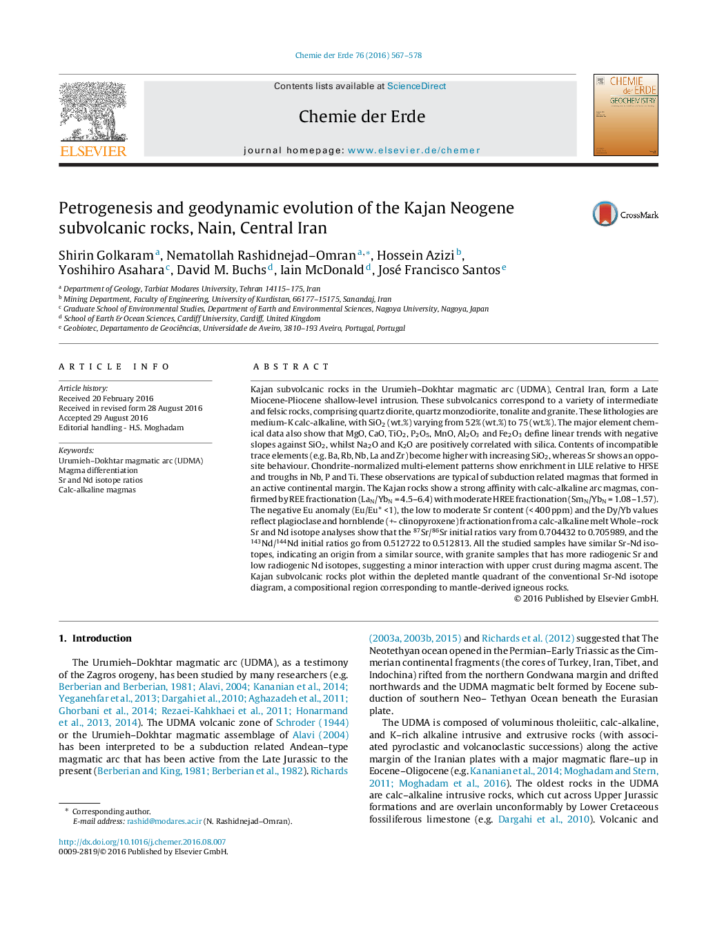 Petrogenesis and geodynamic evolution of the Kajan Neogene subvolcanic rocks, Nain, Central Iran