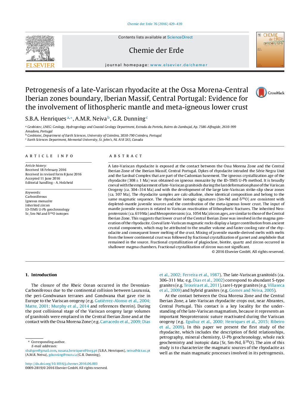 پتروژنز یک ریدوکسیت دیر واریسکان در مرزهای اسهه مورا-مرکزی اریجین، ماسه ایبرین، پرتقال مرکزی: شواهد برای دخالت گوشته لیتوسفر و پوسته زیرزندگی زیرزمینی 