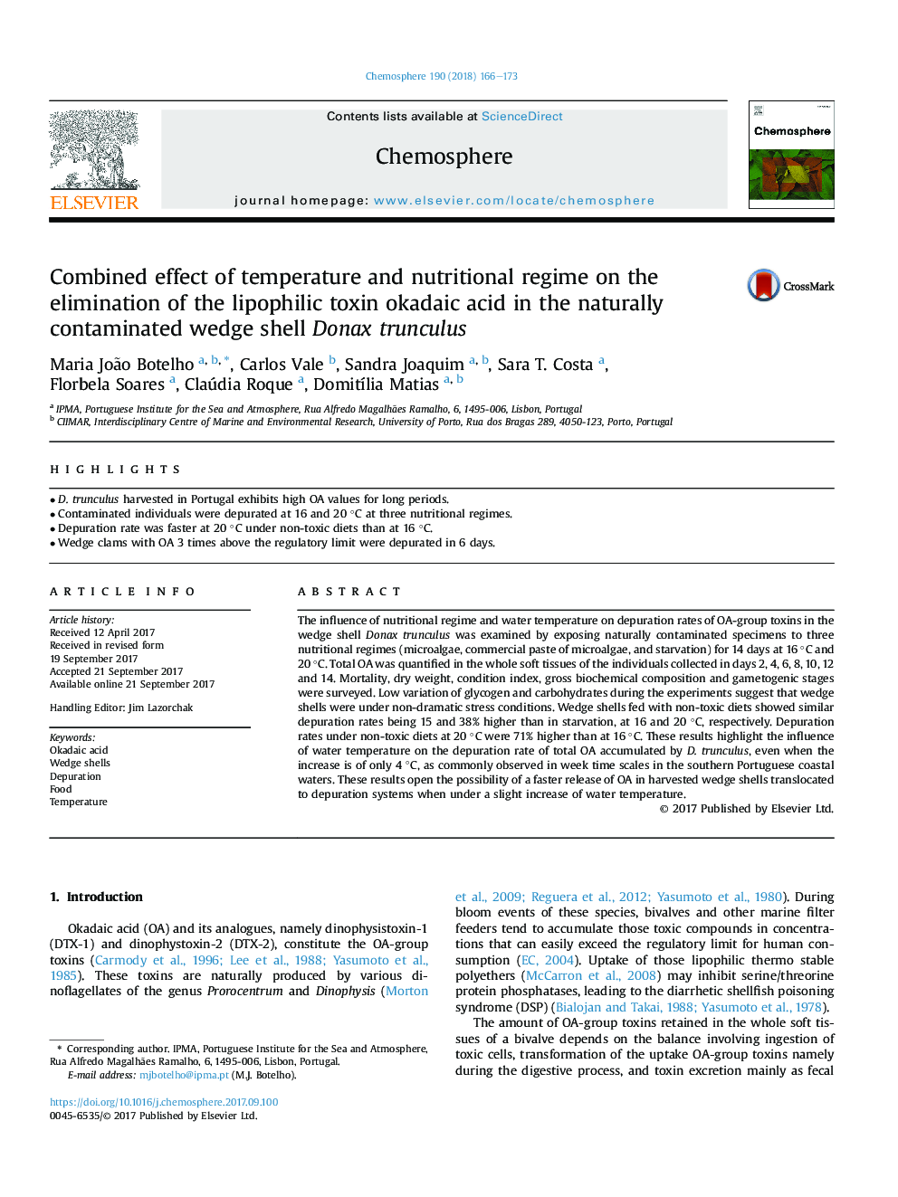 Combined effect of temperature and nutritional regime on the elimination of the lipophilic toxin okadaic acid in the naturally contaminated wedge shell Donax trunculus