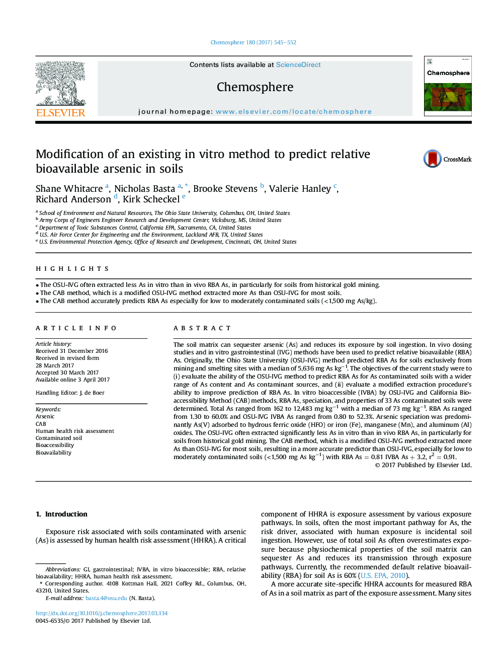 Modification of an existing inÂ vitro method to predict relative bioavailable arsenic in soils