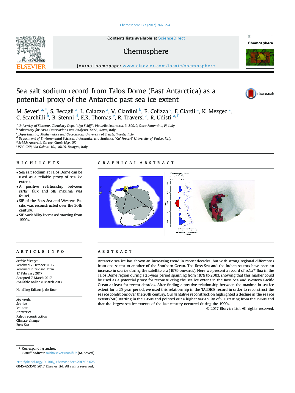 Sea salt sodium record from Talos Dome (East Antarctica) as a potential proxy of the Antarctic past sea ice extent