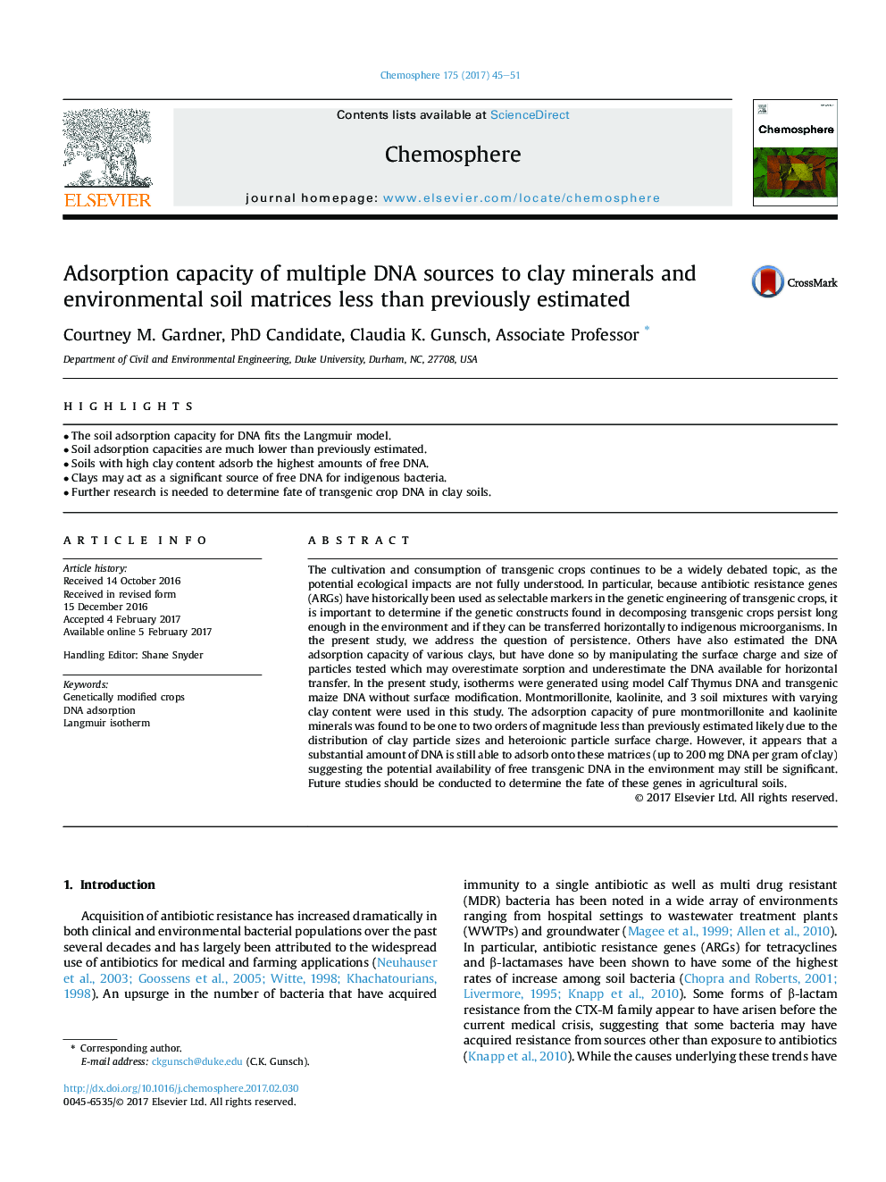 Adsorption capacity of multiple DNA sources to clay minerals and environmental soil matrices less than previously estimated