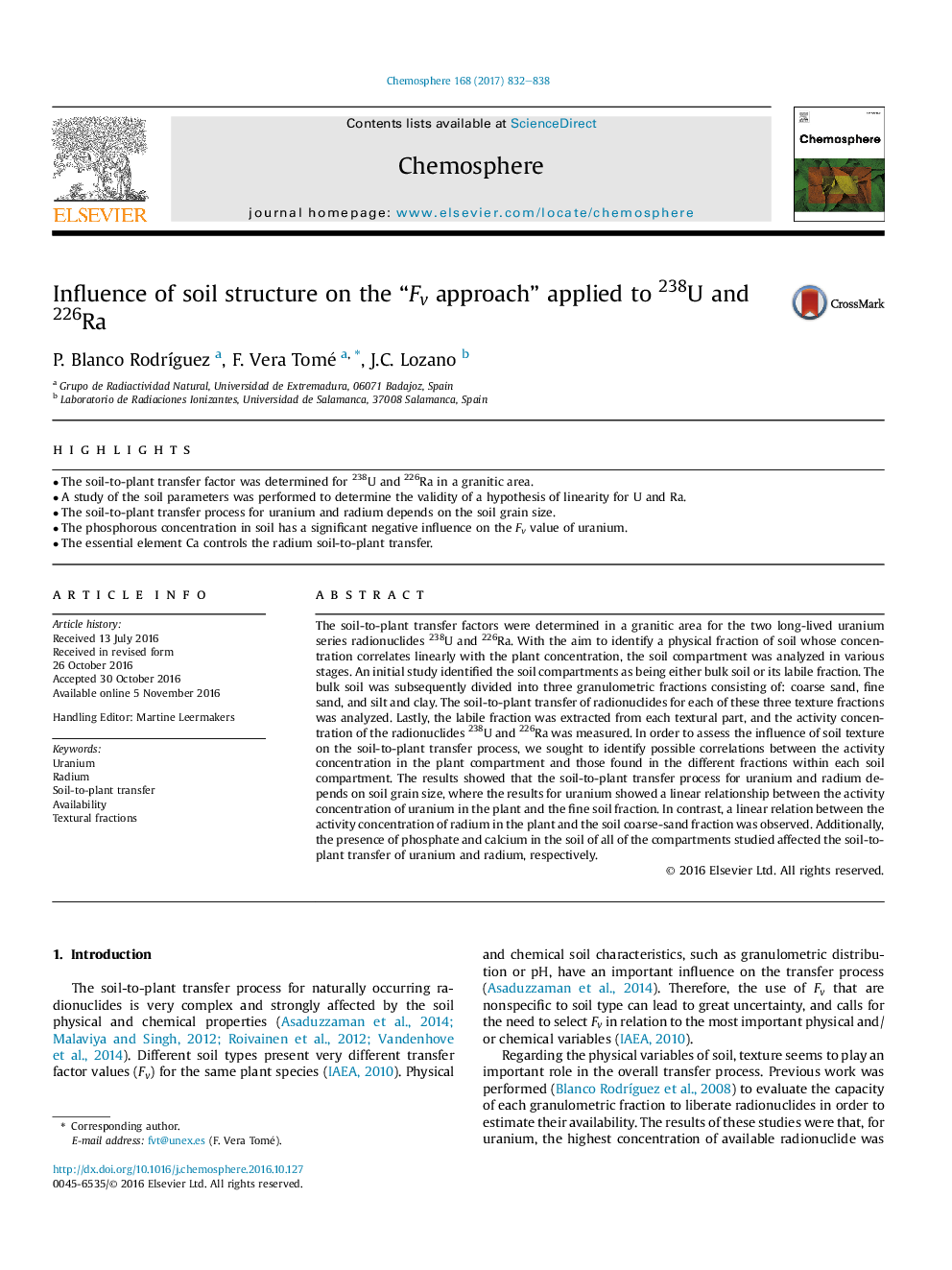 Influence of soil structure on the “Fv approach” applied to 238U and 226Ra