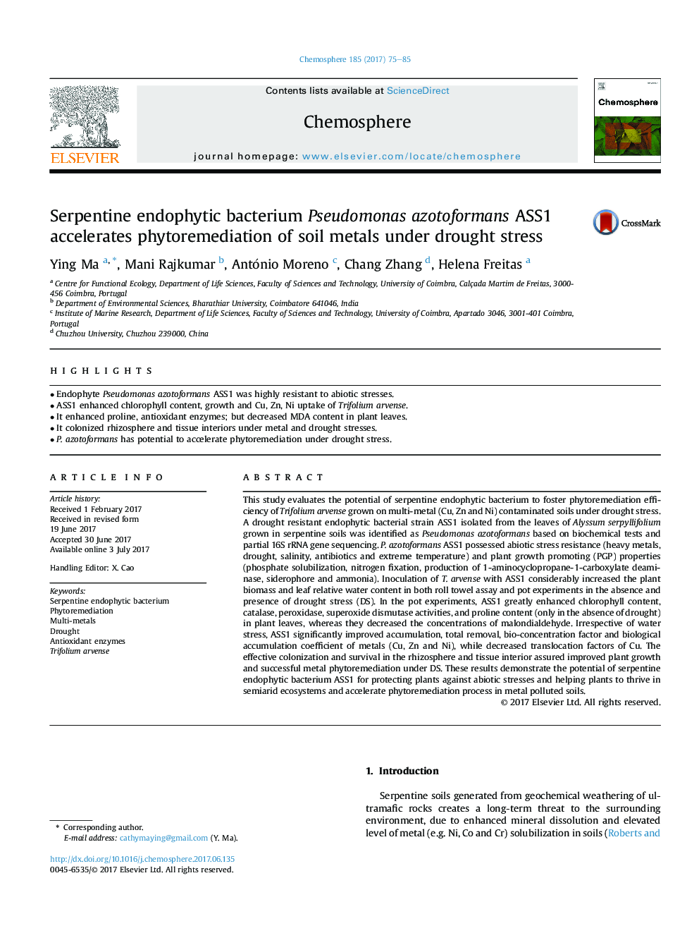 Serpentine endophytic bacterium Pseudomonas azotoformans ASS1 accelerates phytoremediation of soil metals under drought stress