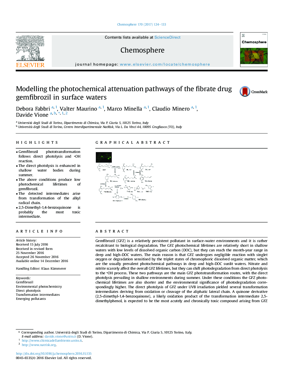 Modelling the photochemical attenuation pathways of the fibrate drug gemfibrozil in surface waters