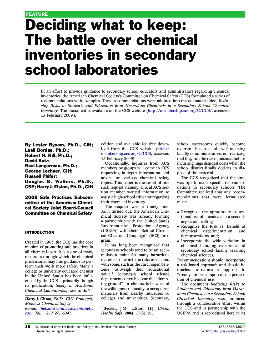 Deciding what to keep: The battle over chemical inventories in secondary school laboratories