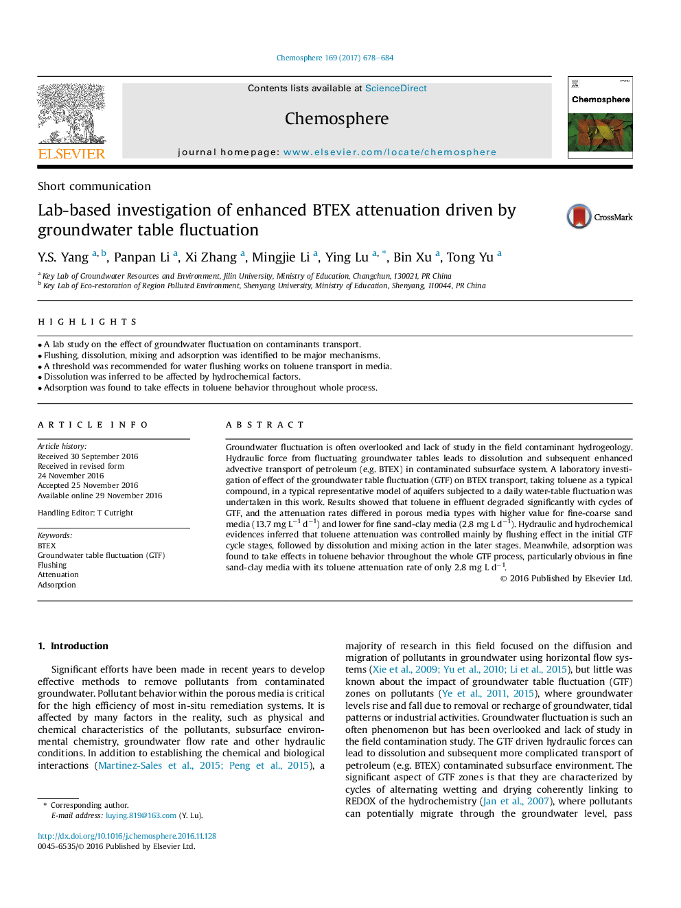 Lab-based investigation of enhanced BTEX attenuation driven by groundwater table fluctuation