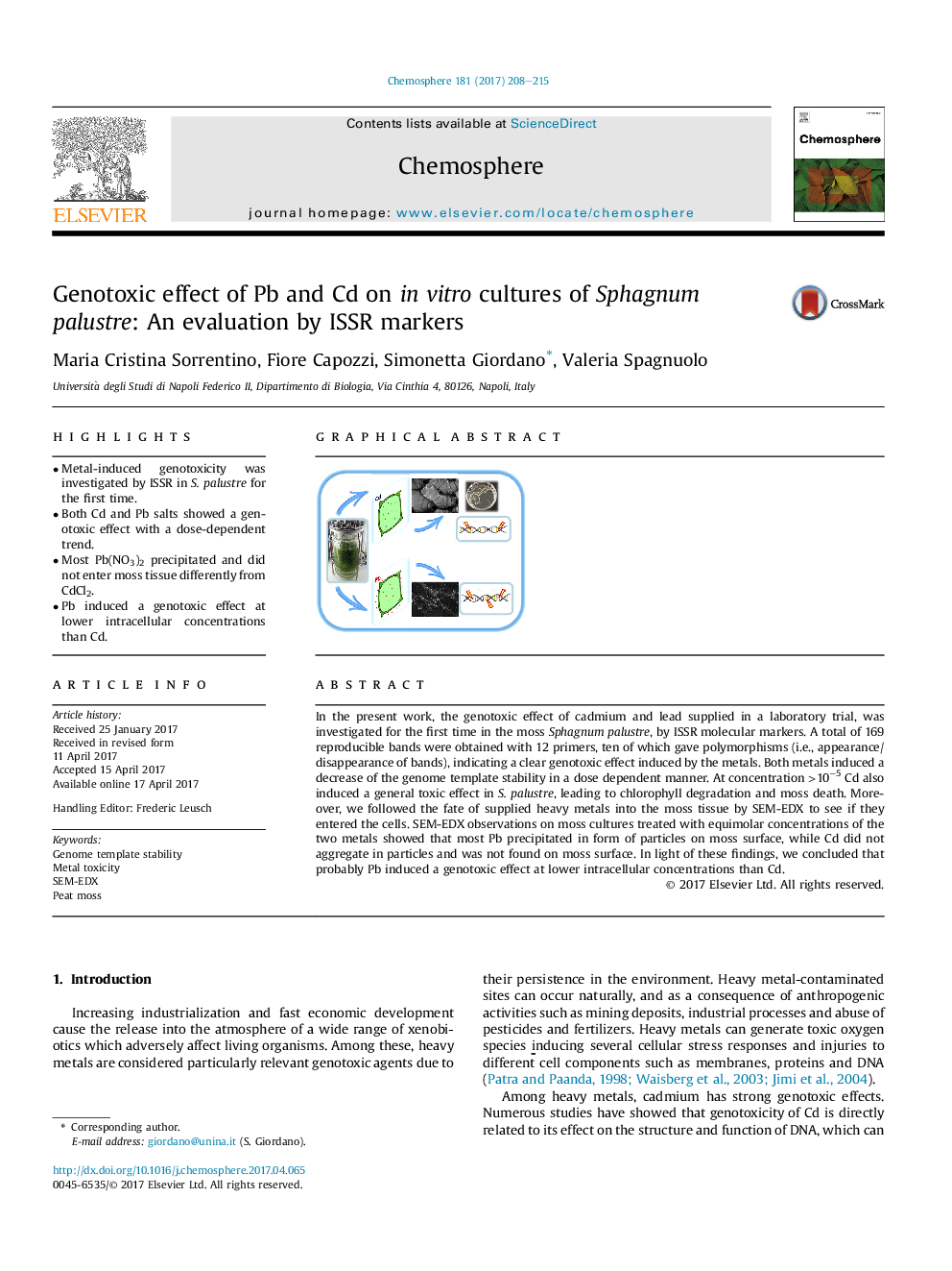 عکس صفحه اول مقاله: Genotoxic effect of Pb and Cd on in vitro cultures of Sphagnum palustre: An evaluation by ISSR markers Genotoxic effect of Pb and Cd on in vitro cultures of Sphagnum palustre: An evaluation by ISSR markers