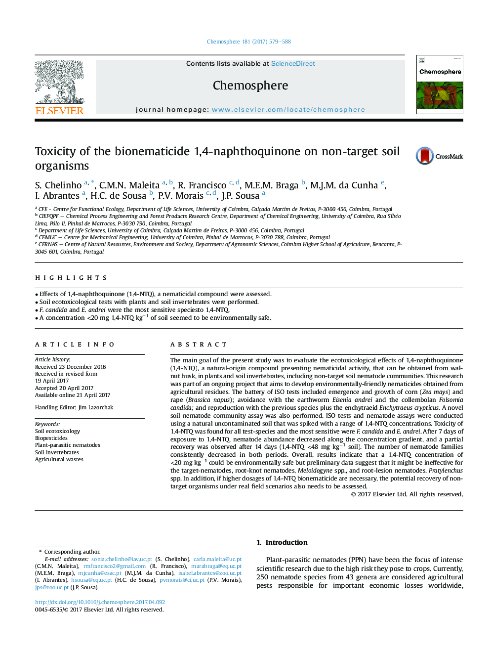 Toxicity of the bionematicide 1,4-naphthoquinone on non-target soil organisms