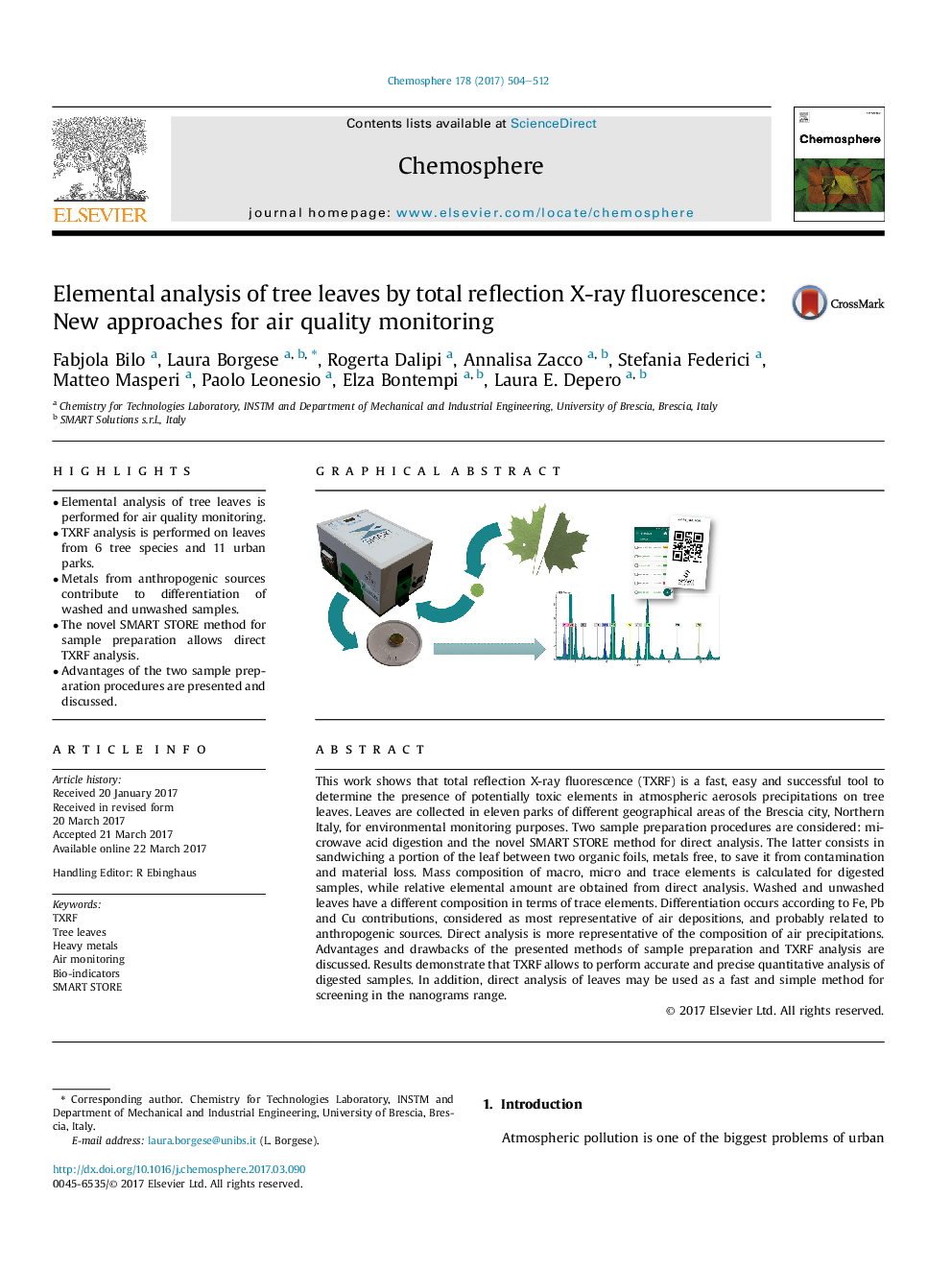 Elemental analysis of tree leaves by total reflection X-ray fluorescence: New approaches for air quality monitoring