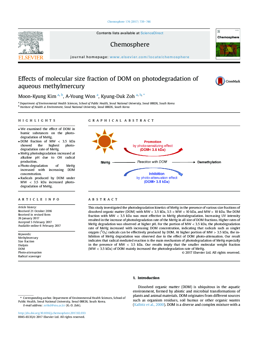 Effects of molecular size fraction of DOM on photodegradation of aqueous methylmercury