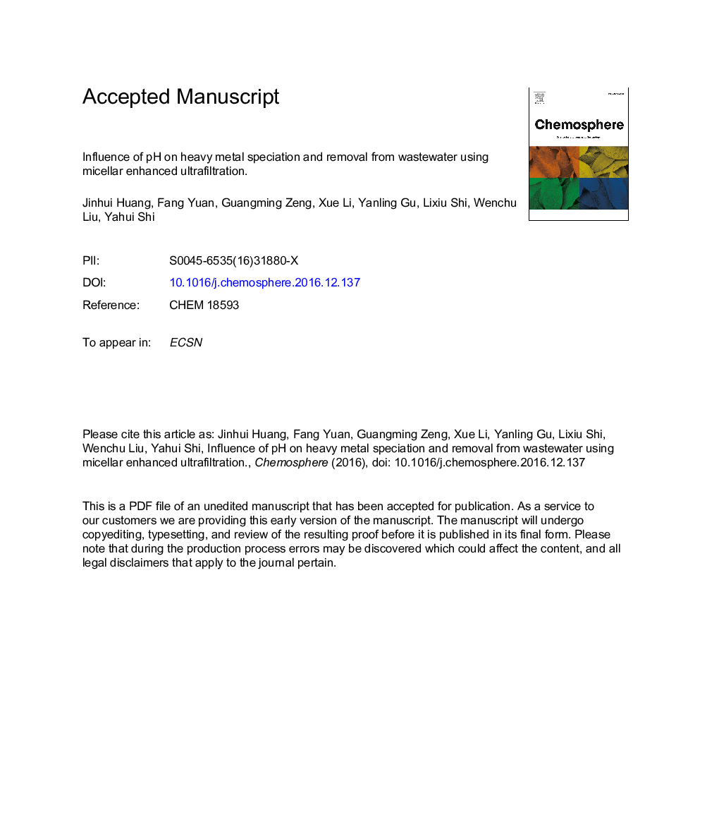 Influence of pH on heavy metal speciation and removal from wastewater using micellar-enhanced ultrafiltration