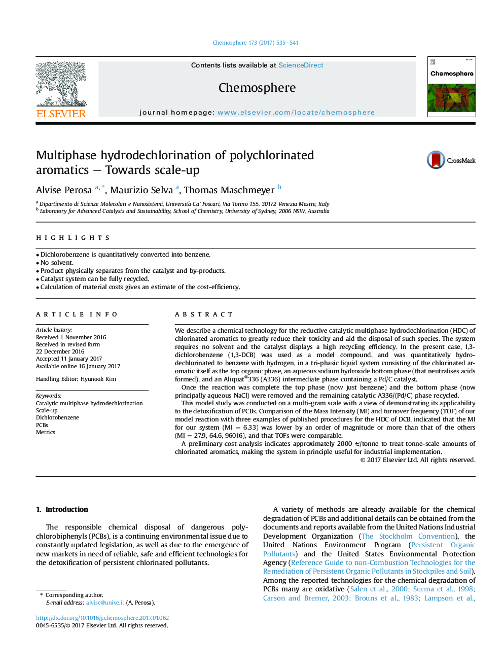 Multiphase hydrodechlorination of polychlorinated aromatics - Towards scale-up
