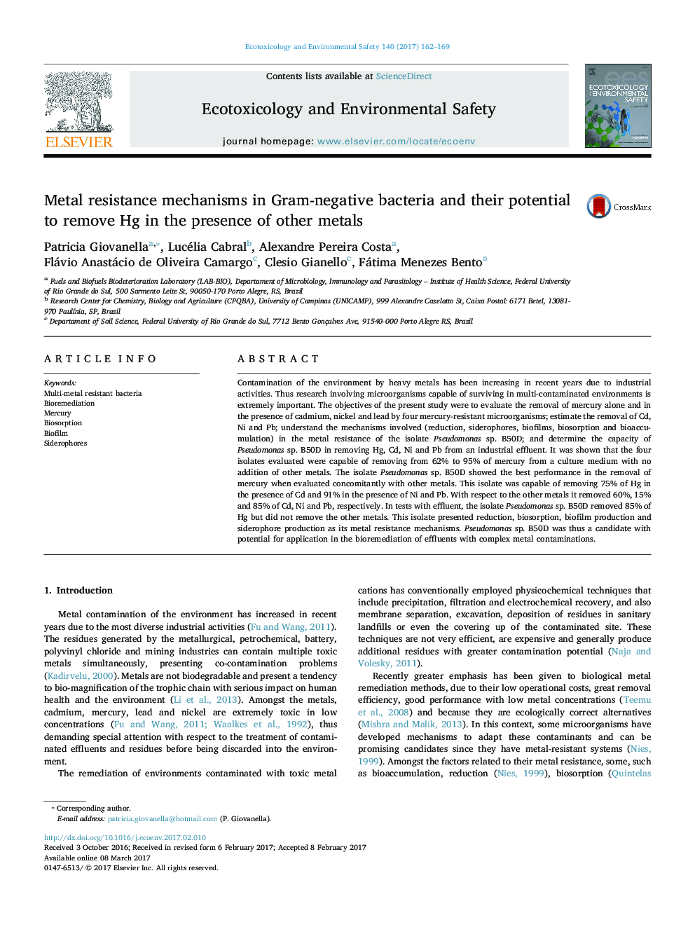 Metal resistance mechanisms in Gram-negative bacteria and their potential to remove Hg in the presence of other metals