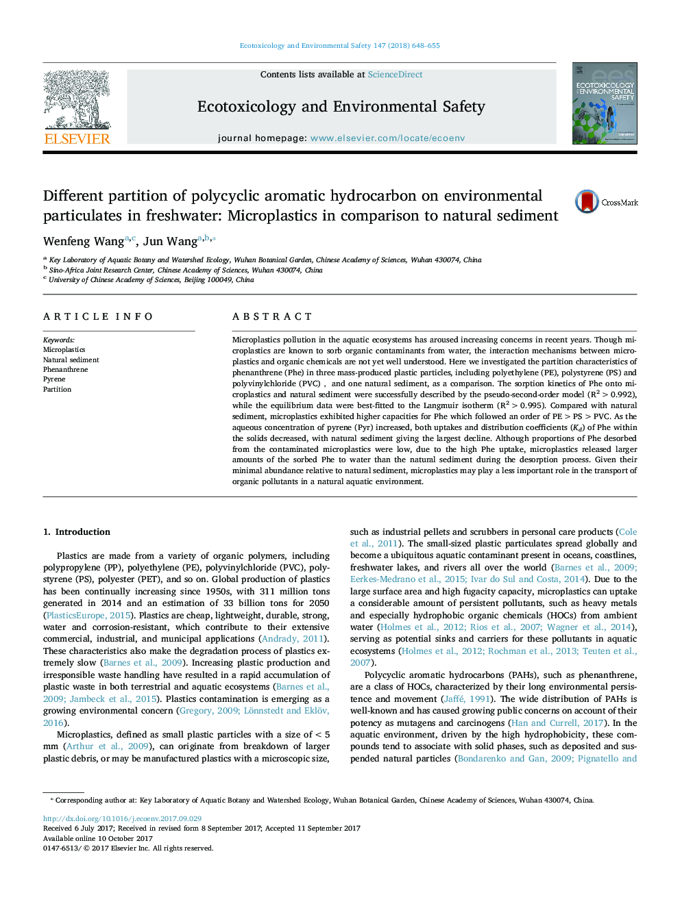 Different partition of polycyclic aromatic hydrocarbon on environmental particulates in freshwater: Microplastics in comparison to natural sediment