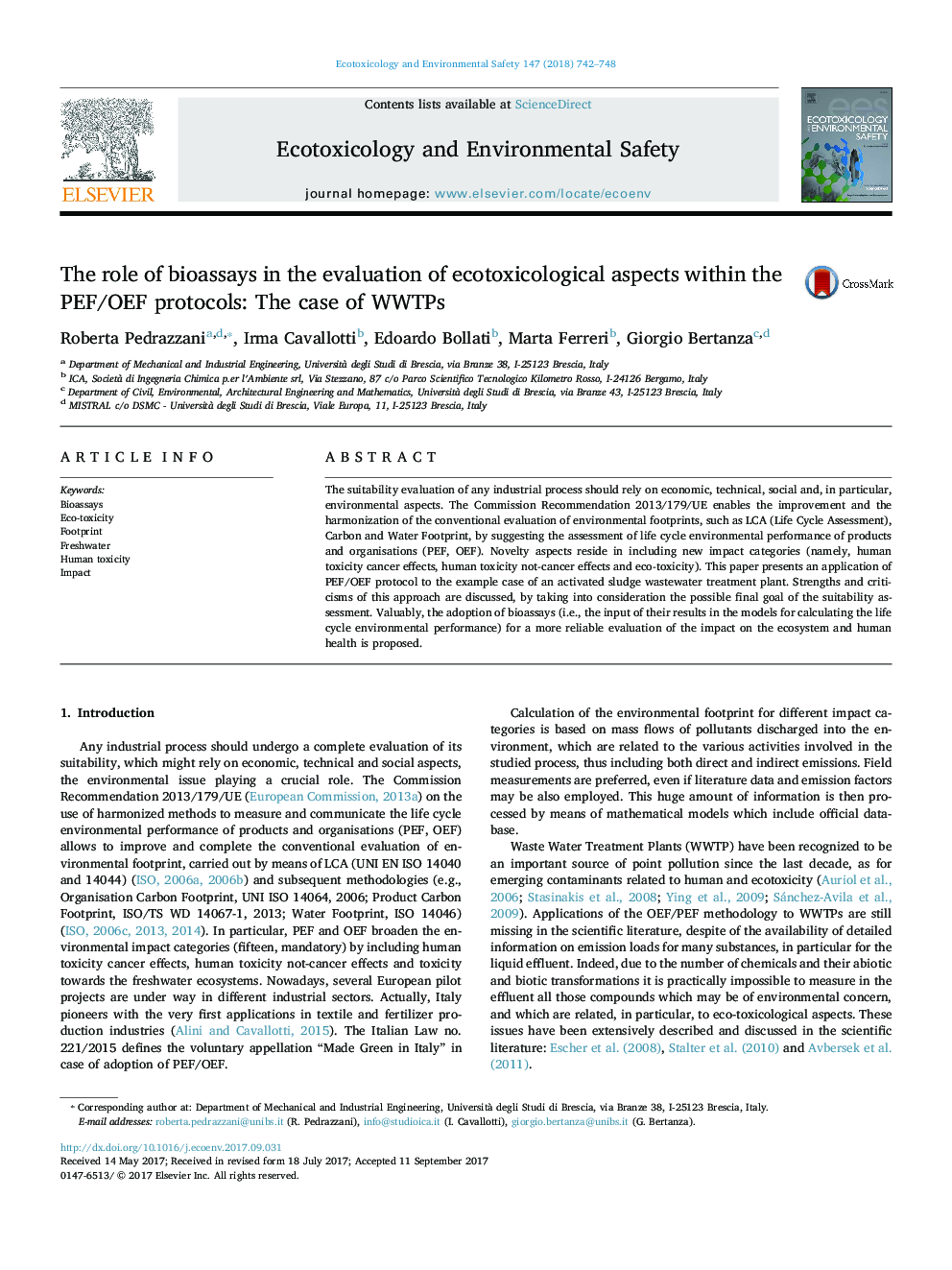 The role of bioassays in the evaluation of ecotoxicological aspects within the PEF/OEF protocols: The case of WWTPs