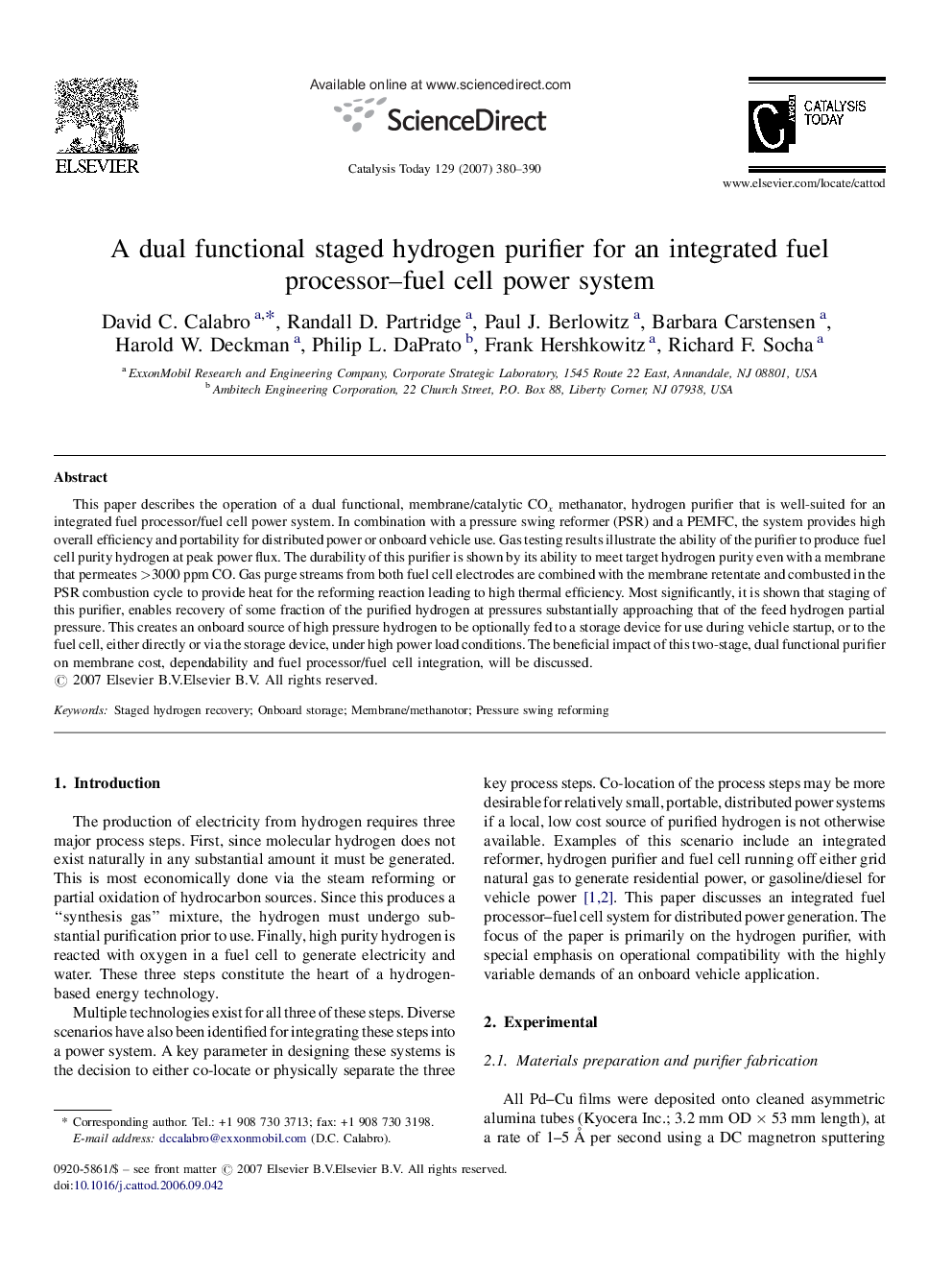 A dual functional staged hydrogen purifier for an integrated fuel processor–fuel cell power system