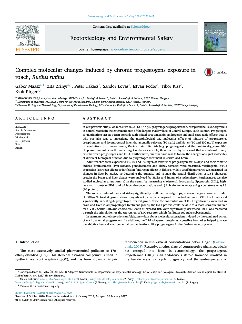 Complex molecular changes induced by chronic progestogens exposure in roach, Rutilus rutilus