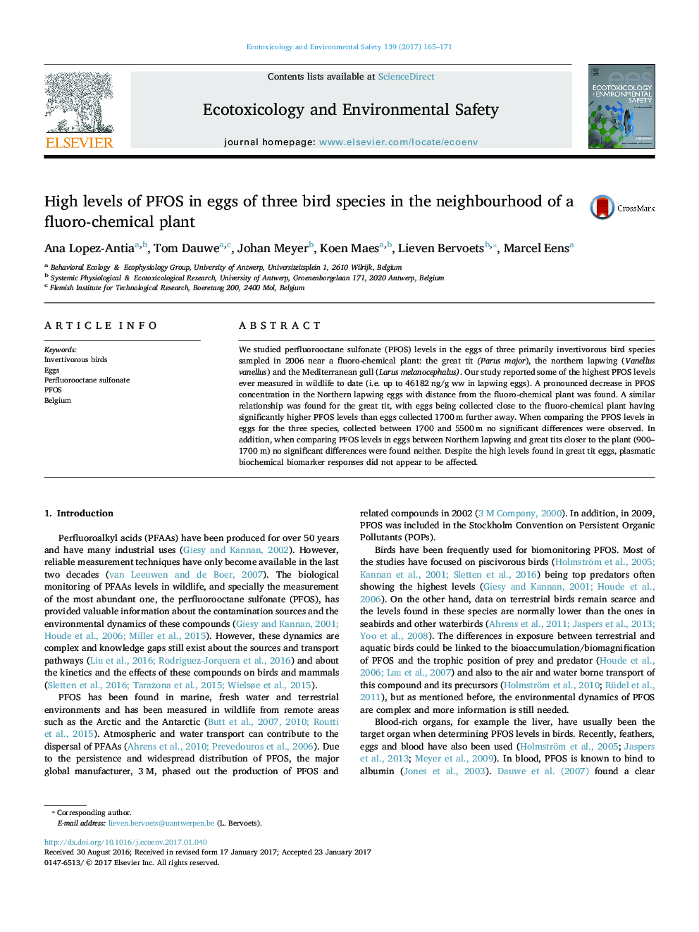 High levels of PFOS in eggs of three bird species in the neighbourhood of a fluoro-chemical plant