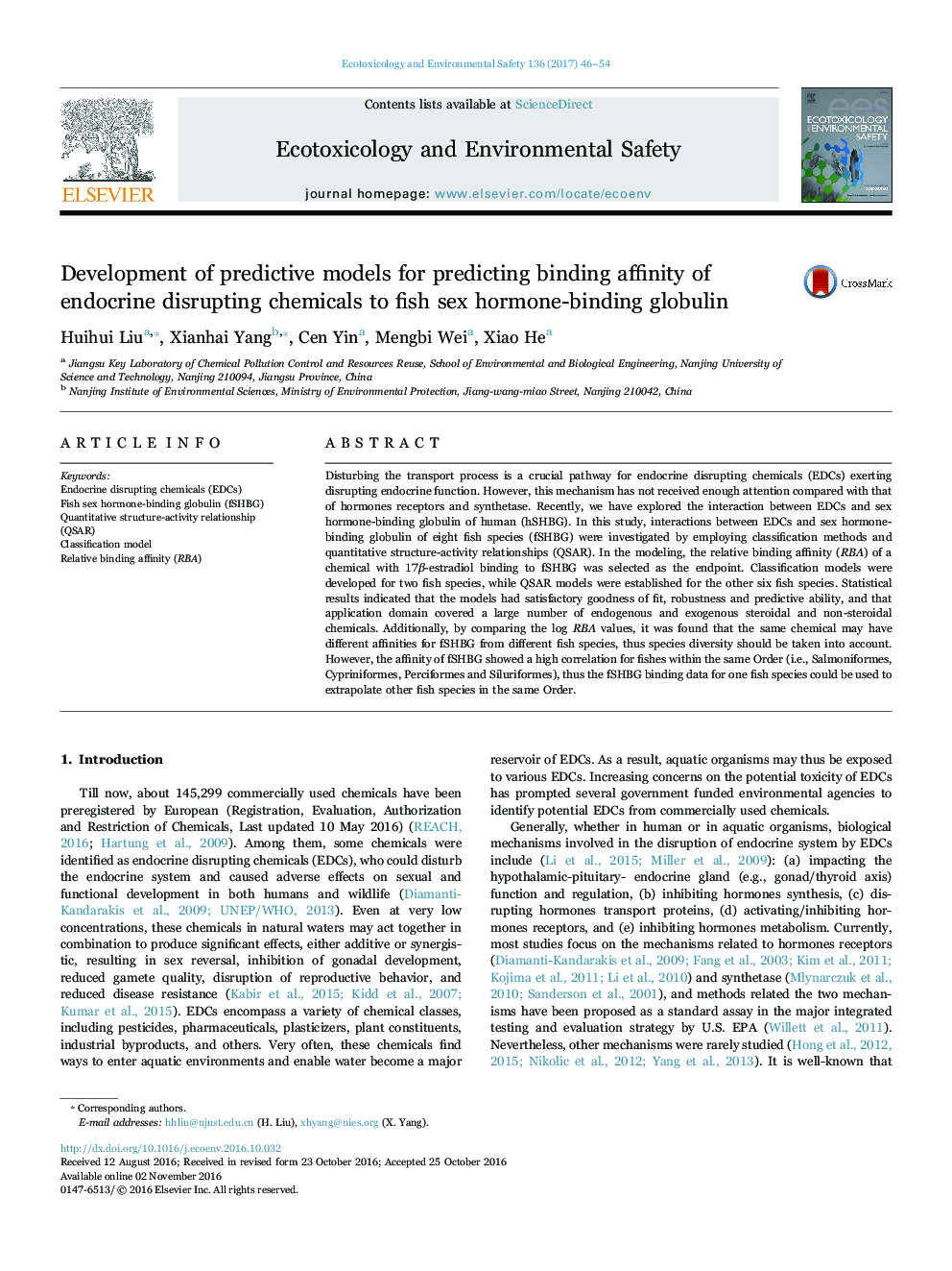 Development of predictive models for predicting binding affinity of endocrine disrupting chemicals to fish sex hormone-binding globulin