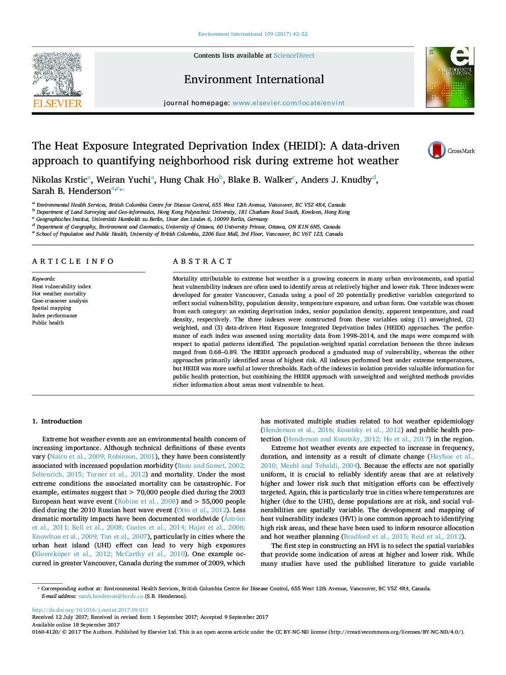 The Heat Exposure Integrated Deprivation Index (HEIDI): A data-driven approach to quantifying neighborhood risk during extreme hot weather