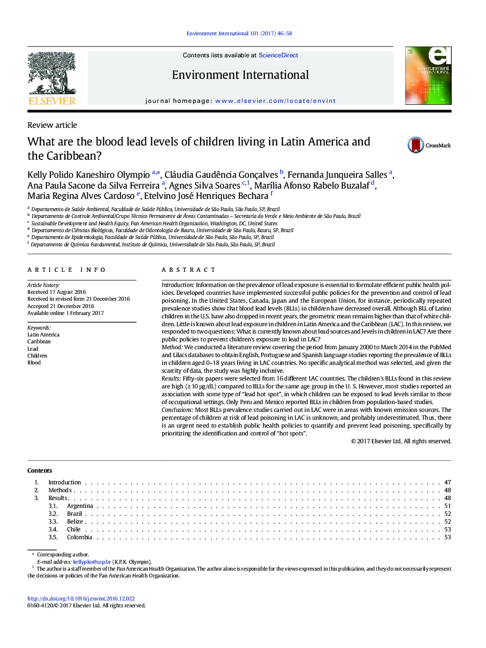 Review articleWhat are the blood lead levels of children living in Latin America and the Caribbean?