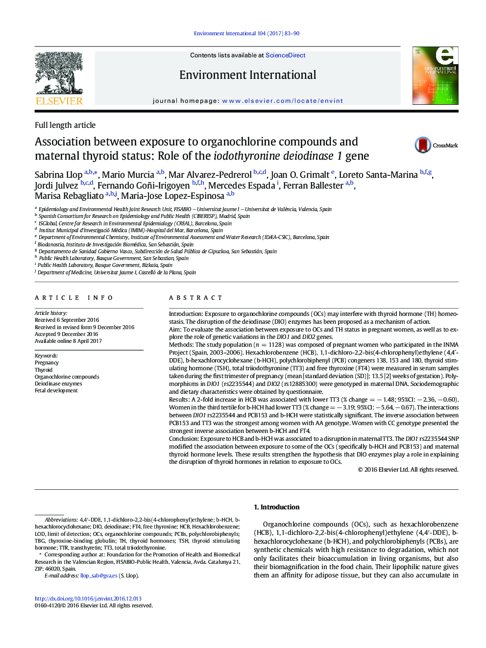 مقاله طول کامل ارتباط بین قرار گرفتن در معرض ترکیبات ارگانوکلورن و وضعیت تیروئید مادر: نقش ژن یودوتیرونین دیویدوناز 1 