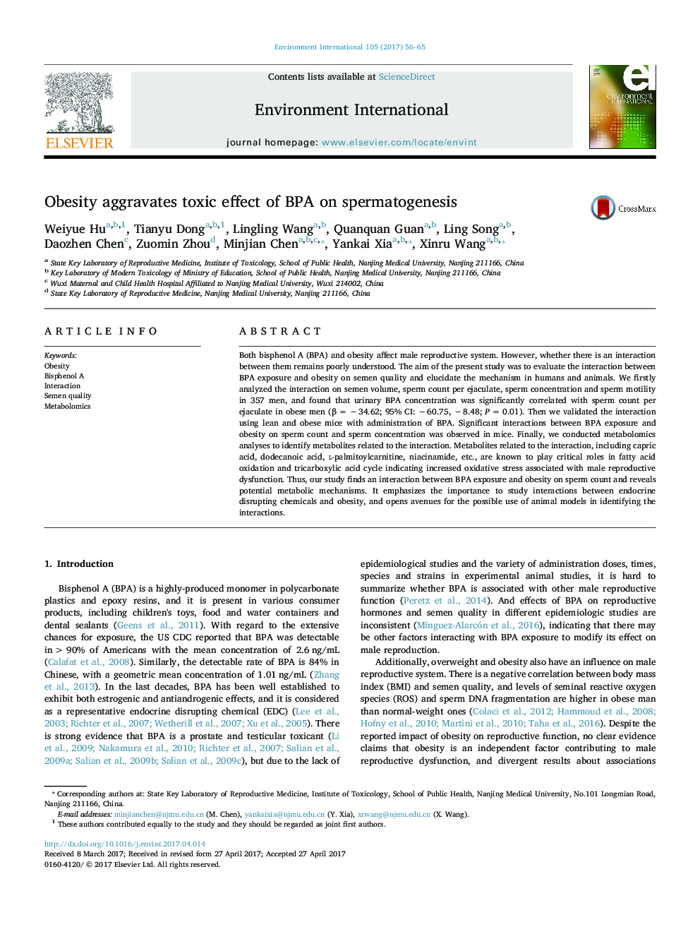 Obesity aggravates toxic effect of BPA on spermatogenesis