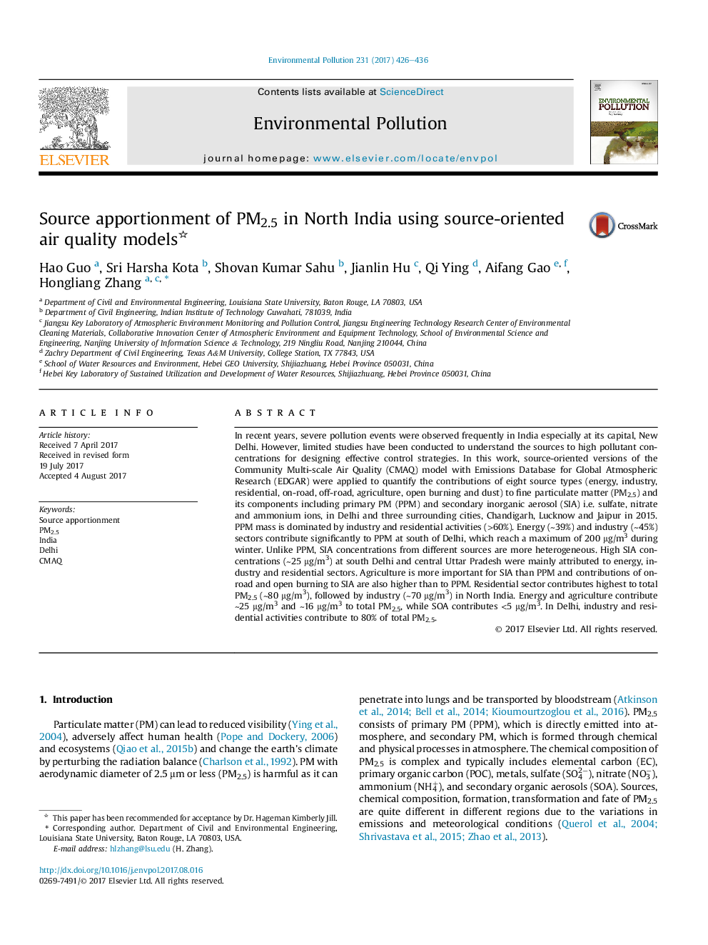 Source apportionment of PM2.5 in North India using source-oriented air quality models