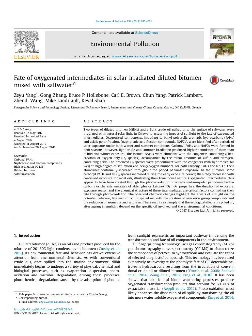 Fate of oxygenated intermediates in solar irradiated diluted bitumen mixed with saltwater